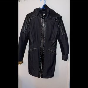 Black Long Coat with Removable Hood